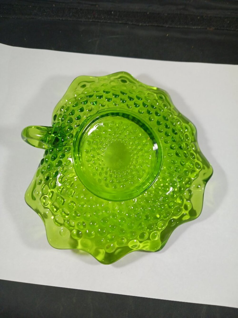 Vintage Fenton Uranium Glass Relish Dish with Handle - Springtime Green - Picture 3 of 7